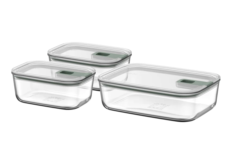 Mepal - Set Glass Food Container EasyClip - Container with lid & sliding closure - Meal prep boxen - Suitable for microwave, steamer, refrigerator and freezer - 2x 700 + 1500 ml - Nordic sage