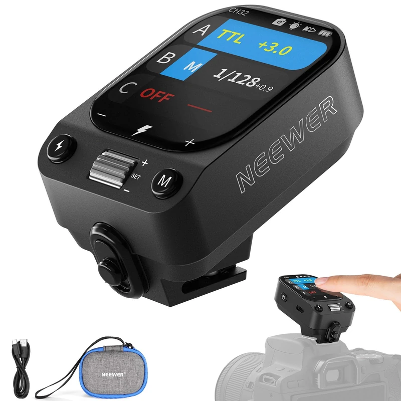 NEEWER QZ-C 2.4G TTL Wireless Flash Trigger Compatible with Canon R6 R5 6D Mark II Cameras, OLED Touchscreen Hot Shoe Flash Transmitter with 1/8000s HSS, 1000mAh Battery/CM Switch