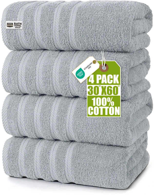 Utopia Towels 4 Pack Premium Extra Large Bath Towels Set, (30 x 60 Inches) 100% Ring Spun Cotton 500GSM, Lightweight and Highly Absorbent Quick Drying Towels, Perfect for Daily Use (Cool Grey)