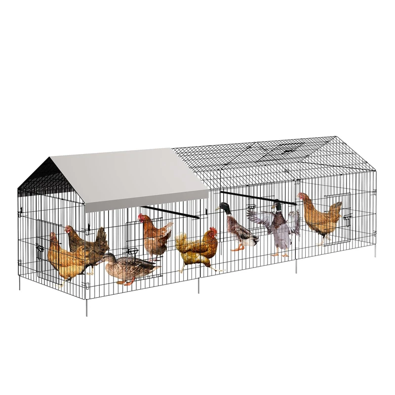 Outdoor Enclosure 218 x 101 x 101 cm Chicken Coop Metal Small Animal Hutch Chicken House Roof Poultry House with Sun Protection Roof and Door for Pet Cage, Chicken Cage, Bird Cage, Small Animals