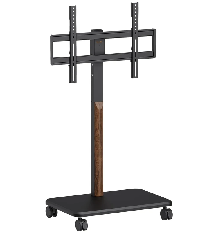 My Wall Rollable TV Stand - HP126L 32-85 Inch Height Adjustable TV Stand with Walnut Wood Effect Tilting & Swivel TV Stand with Lockable Wheels & Cable Trunking
