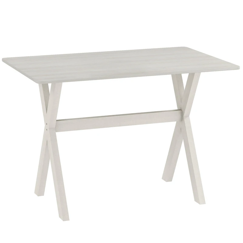 GiantexUK 110 x 71cm Dining Table, 4 Seater Rectangular Kitchen Table with Wood Grain Texture Tabletop & X-shaped Rubber Wood Legs, Wooden Dinner Tables for Dining Living Room Restaurant (White)