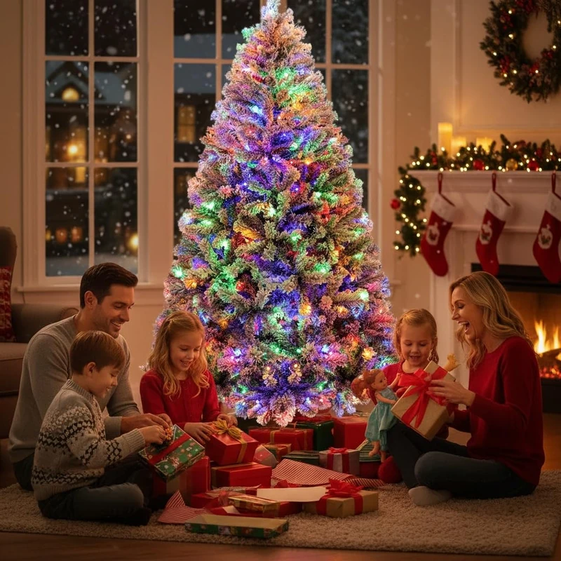 180 cm Artificial Christmas Tree with Snowflake Look, 300 RGB Lighting, 1000 Dense Branch Tips & Quick Folding Assembly, Complete Christmas Tree for Festive Winter Decoration, Green & White