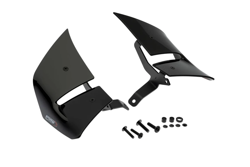 Puig 22445N D12 winglets, Racing design that maximizes aerodynamics, stability and control without drilling, featuring dual-wing structure and high-quality TÜV-approved manufacturing, Black