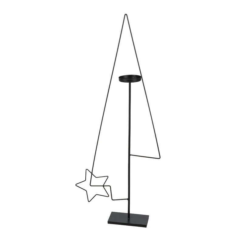 GILDE Candle Holder Star in Tree - Metal - Black Matt - Star Motif - Christmas Tree - Height 106 cm x Width 48 cm