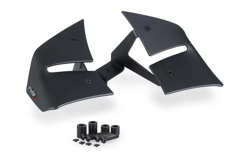 Puig 22416J D12 aerodynamic dual-wing winglets designed to enhance stability, downforce and control in sporty riding with easy installation, Matte Black
