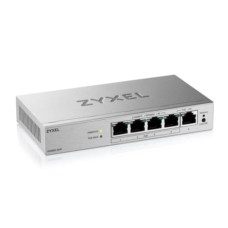 Zyxel 5 Port Network Ethernet Switch | Web-Managed PoE+ | GS1200-5HPV3