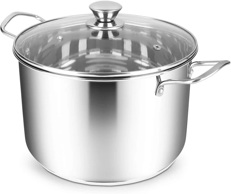 Penguin Home Stock Pot 28 cm, 12 Litre Stainless Steel Stockpot with Glass Lid Soup Pan Induction Safe Soup Pot, Casserole Dish Cooking Pot - 28x20 cm Mirror Finish Cooker Pot Set