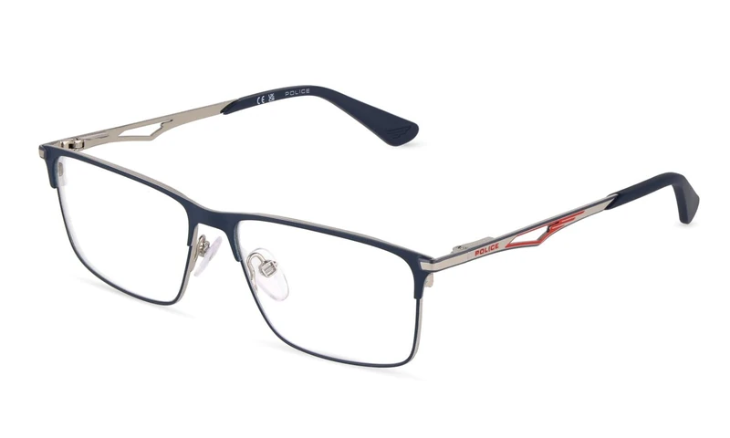 Police, gafas de vista (VK586), colour: shiny palladium w/blue parts, 53/14/140, (junior)