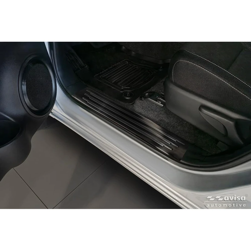 Avisa Black Inox door sill protectors compatible with Toyota Hilux VIII Facelift 2020- - 'Lines' - 4-pieces