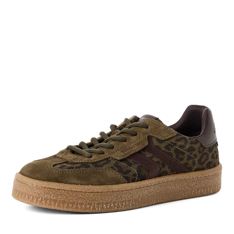 Tamaris Women's Low Flat Trainers, Green (Olive Leopard), 36