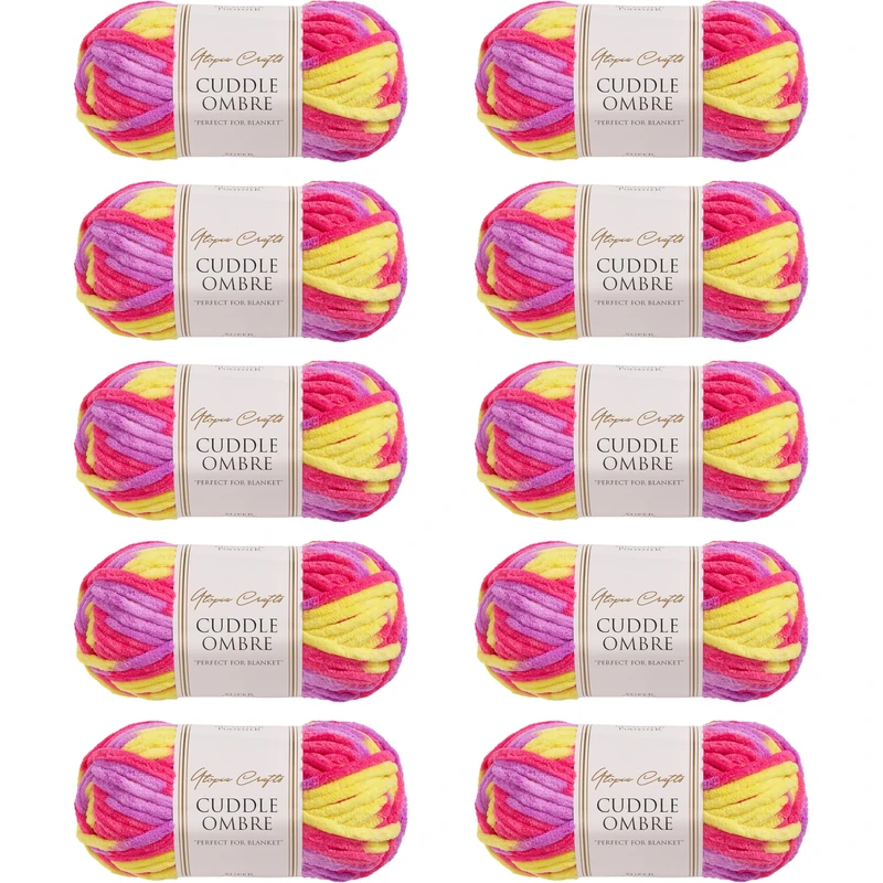Utopia Crafts Cuddle Ombre Super Chunky Chenille Soft Yarn for Knitting and Crochet 10x 100g (Candy Sunshine)