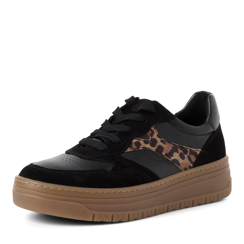 Tamaris Women's Low Flat Trainers, Black (Black/Leopard), 40