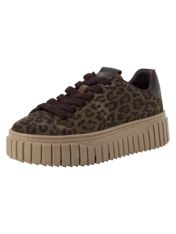 Tamaris Women's Low Flat Trainers, Green (Olive Leopard), 40