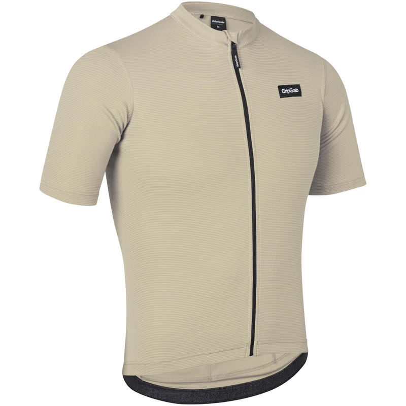 GripGrab EXPLR Merinotech Short Sleeve Cycling Jersey Summer Road MTB Gravel Bike Cycle Top with Merino Wool Full Zip Beige