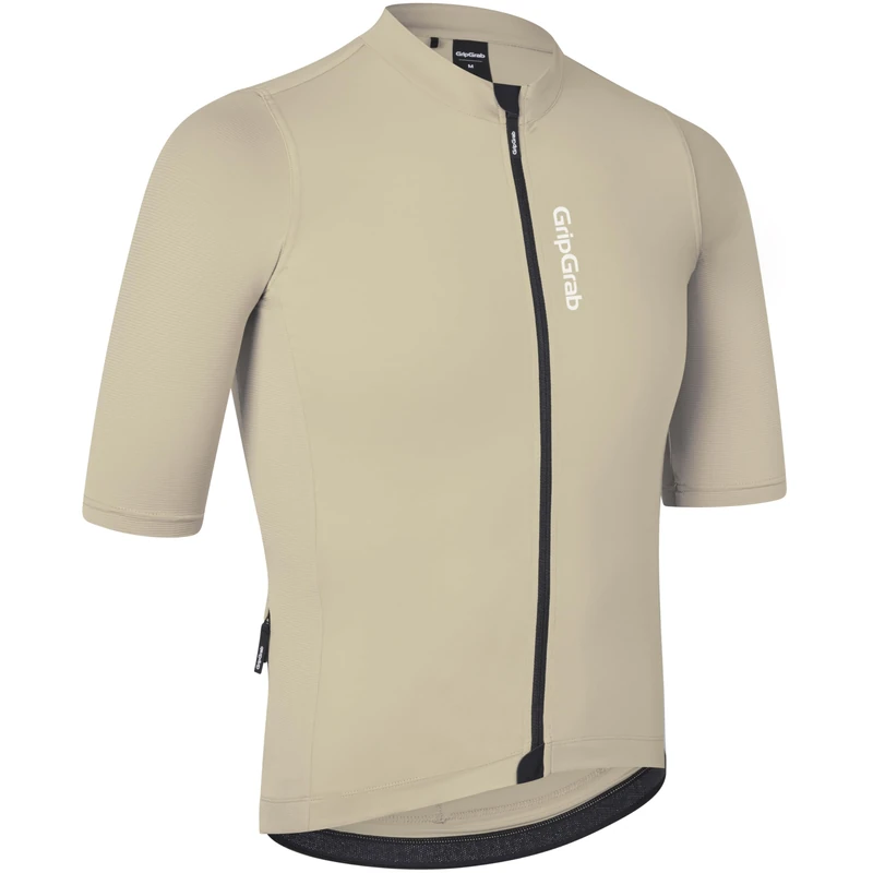 GripGrab Ride Short Sleeve Cycling Jersey Summer MTB Road Gravel Bike Men's Cycle Jersey Full Zip UPF Bicycle Clothing Men Beige