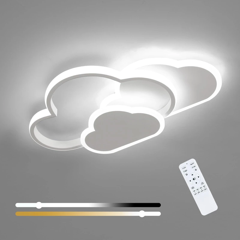 Goeco Dimmable LED Ceiling Light, 32W Creative Cloud Ceiling Lamp with Remote Control 3000K-6000K, Modern White Ceiling Light for Children's Room, Bedroom, Living Room, Kitchen