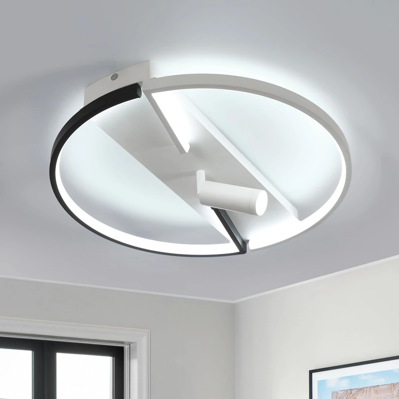 Goeco Dimmable LED Ceiling Light, 42 W Modern Ceiling Lamp with Remote Control 3000K-6500K, Black and White Round Ceiling Light for Bedroom, Living Room, Kitchen, Dining Room, Diameter 48 cm