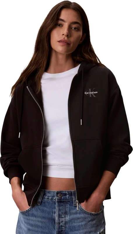 Calvin Klein Women Monologo French Terry Fz Bf Hood LV047B270G Sweatshirts, BLACK (Black), S