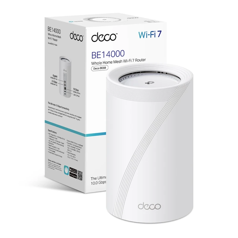 TP-Link Deco BE68 BE14000 Tri-Band 7 Router,AI Roaming Router,Mesh System with MLO,Gigabit Ports,Extender Booster,VPN Encryption WiFi Booster,APP Control,Google Home,Alexa