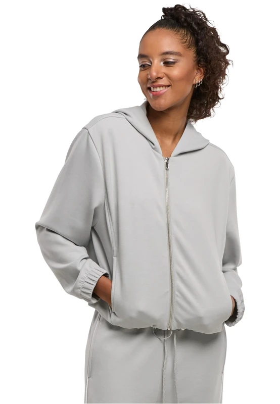 Urban Classics Women's Scuba Zip Hoodie - Regular Fit Hooded Jacket Made of Scuba Material with Zip for Leisure, Everyday and Streetwear Outfits, Light Asphalt, L