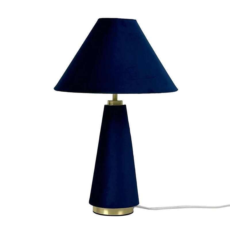 Relaxdays Table Lamp, Velvet Shade & Metal Base, E14, HD 47 x 30 cm, Bedside Lamp with Cable, Bedroom, Dark Blue/Gold - Image 1