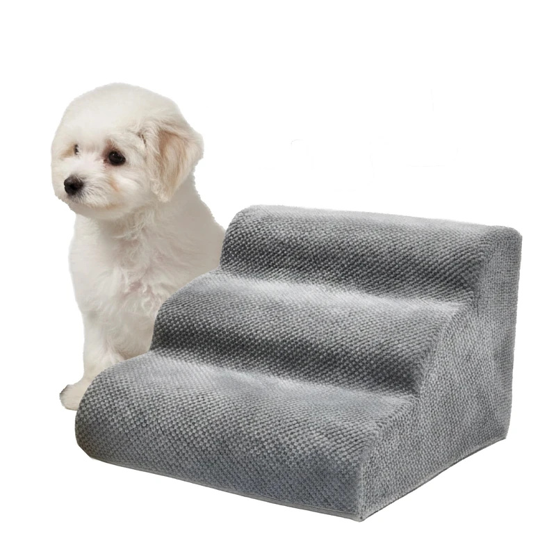 Relaxdays Pet Stairs, 3 Steps, Non-Slip, Removable Cover, for Bed & Sofa, Light Grey, 35 x 56 x 56 cm