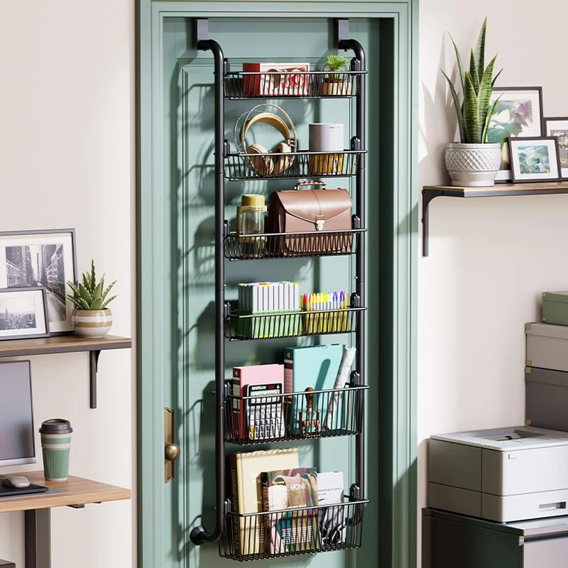GarveeHome Door Organiser, Hanging Organiser, 6 Levels, Door Shelf for Hanging, Metal with Adjustable 6 Baskets, Wall Mounting Spice Rack, Bathroom Shelf, No Drilling Required, for Kitchen, Cabinet
