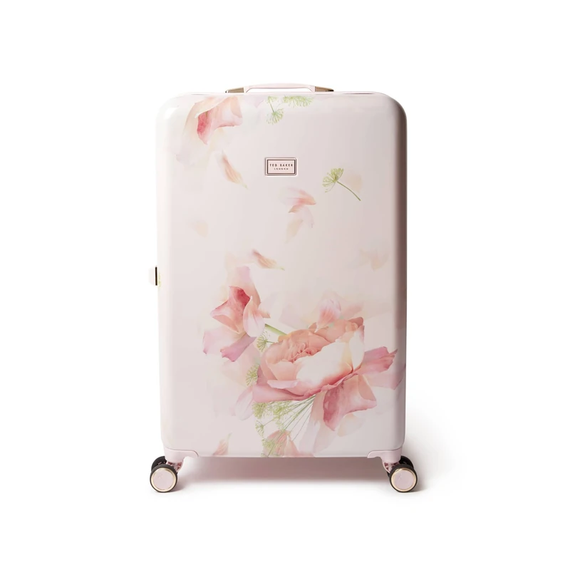 Ted Baker Magnolia Bloom Case 79cm Large Suitcase Pink Floral Hard Shell 4-Wheel Lightweight ABS TSA Lock Designer Luggage Travel Bag Organised Interior Stylish Compartments 122L Capacity