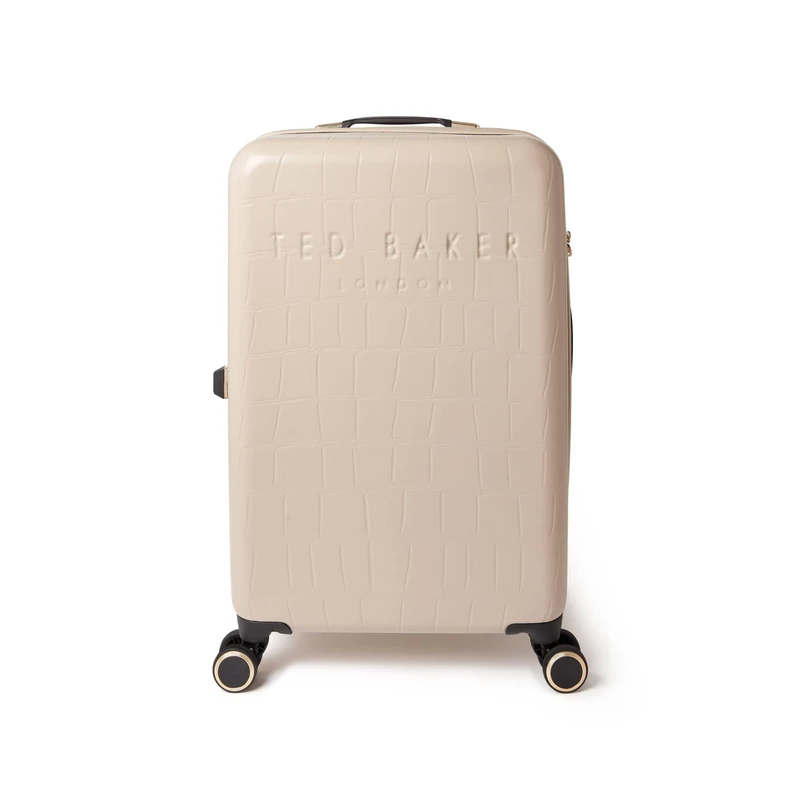 Ted Baker Icon Case Medium Suitcase 68cm Putty Beige Patent Croc Hard Shell 4-Wheel TSA Lock Designer Luggage Travel Bag 77L Lightweight ABS Organised Interior Stylish with Compartments Neutral