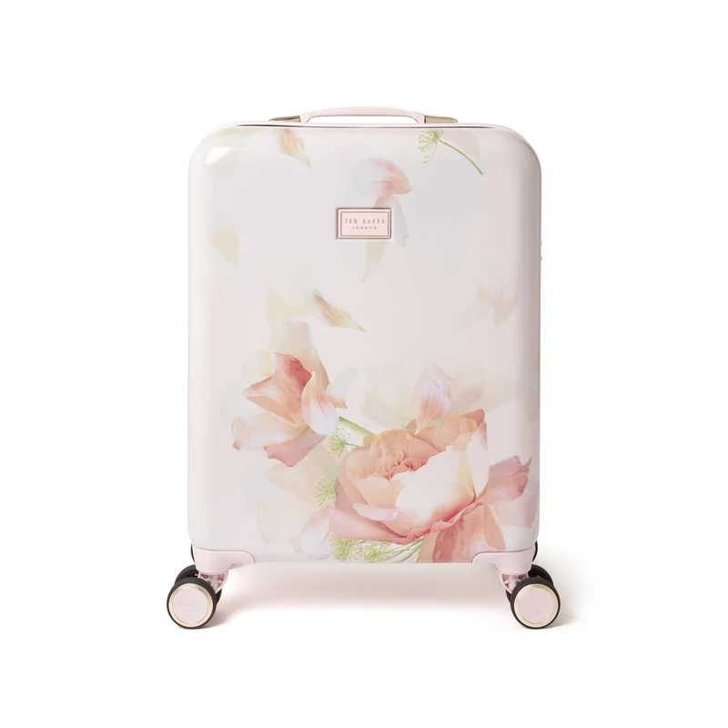 Ted Baker Magnolia Bloom Case 55cm Cabin Suitcase Pink Floral 4 Wheel Lightweight ABS TSA Lock Designer Luggage Travel Bag Organised Interior Stylish Carry-On Hard Shell Compartments 39L Capacity