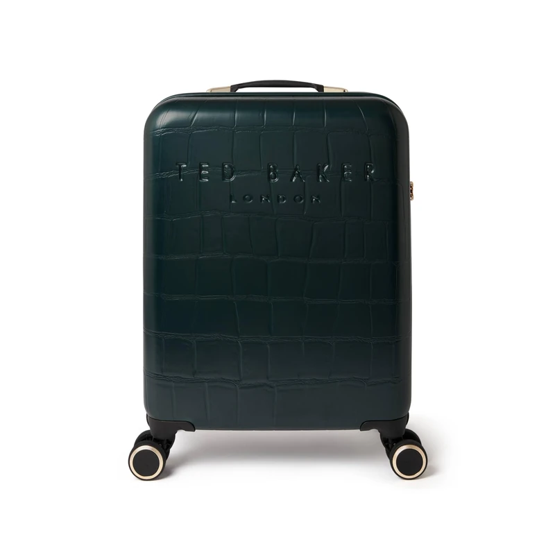 Ted Baker Icon Case 55cm Cabin Suitcase Forest Green Patent Croc 4-Wheel Lightweight ABS TSA Lock Designer Luggage Travel Bag Stylish Carry-On Hard Shell with Compartments 39L