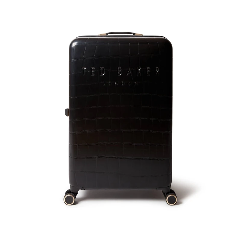 Ted Baker Icon Case Large Suitcase 79cm Black Patent Croc Hard Shell 4-Wheel TSA Lock Designer Luggage Travel Bag 122L Lightweight ABS Organised Interior Stylish with Compartments