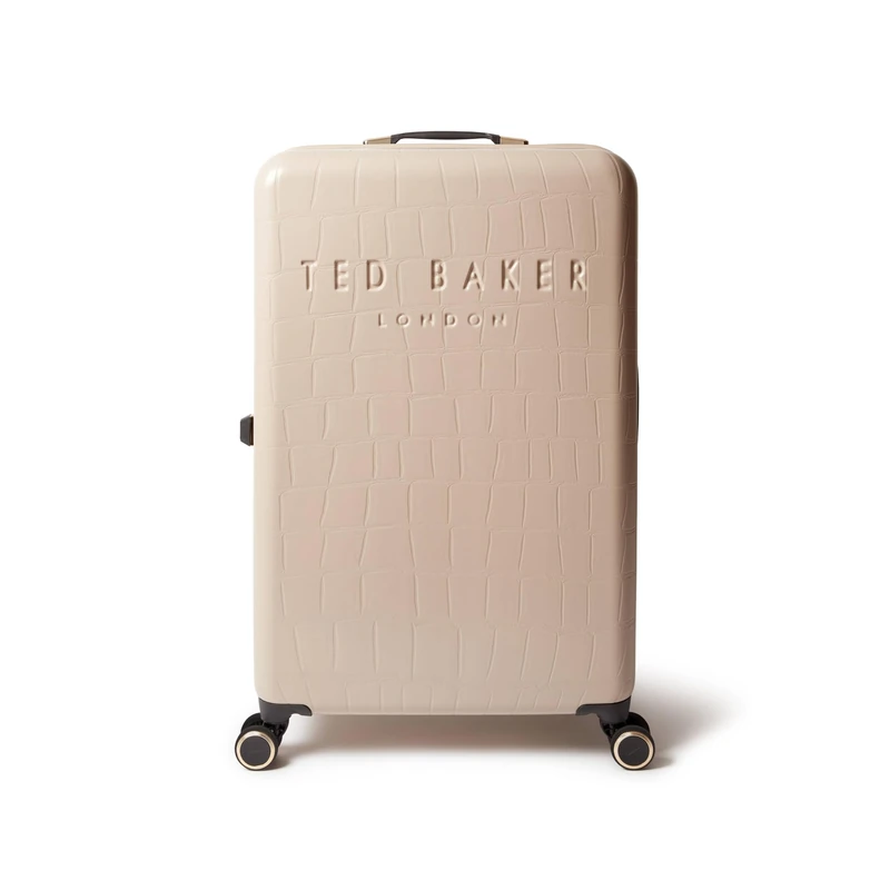 Ted Baker Icon Case Large Suitcase 79cm Putty Patent Croc Hard Shell 4-Wheel TSA Lock Designer Luggage Travel Bag 122L Lightweight ABS Organised Interior Stylish Compartments