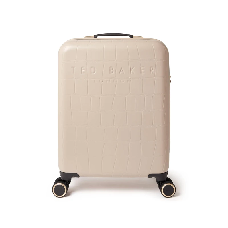 Ted Baker Icon Case 55cm Cabin Suitcase Putty Beige Patent Croc 4 Wheel Lightweight ABS TSA Lock Designer Luggage Travel Bag Organised Interior Stylish Carry-On Hard Shell Compartments 39L Capacity