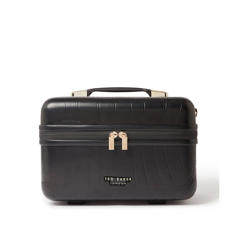 Ted Baker Black Croc Icon Vanity Case Travel Makeup Bag Hard Shell Cosmetic Case Toiletry Bags Portable Carry Handle & Strap Logo Lining, 36cm Travel Organiser with Compartments 17L Capacity