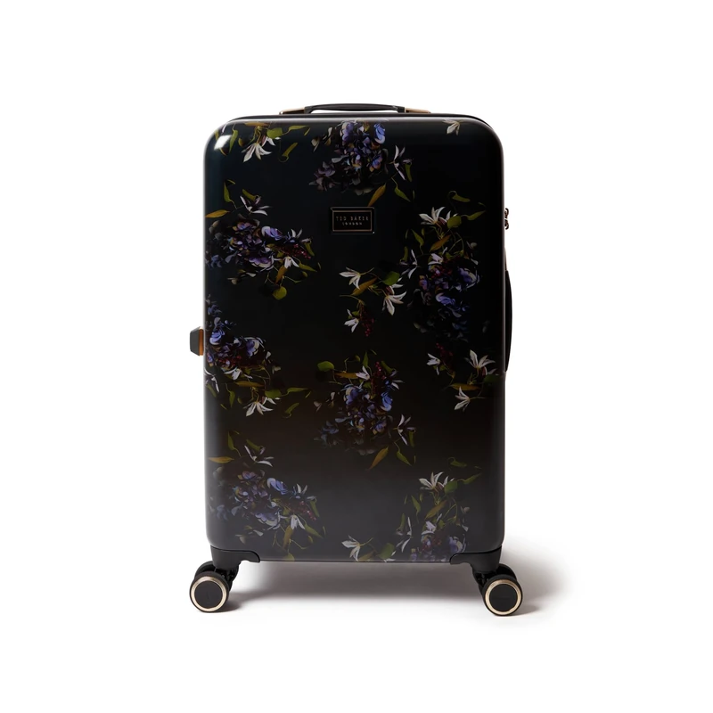Ted Baker Midnight Bloom 68cm Medium Suitcase Navy Floral Hard Shell 4-Wheel Lightweight ABS TSA Lock Luggage Travel Bag Organised Interior Stylish Compartments 77L Capacity