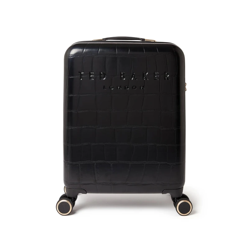 Ted Baker Icon Case 55cm Cabin Suitcase Black Patent Croc 4-Wheel Lightweight ABS TSA Lock Designer Luggage Travel Bag Organised Interior with Compartments 39L Capacity