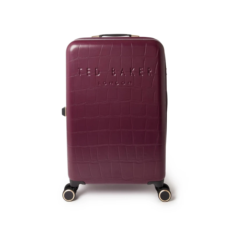 Ted Baker Icon Case Large Suitcase 79cm Plum Patent Croc Hard Shell 4-Wheel TSA Lock Designer Luggage Travel Bag 122L Lightweight ABS Organised Interior Stylish with Compartments Burgundy
