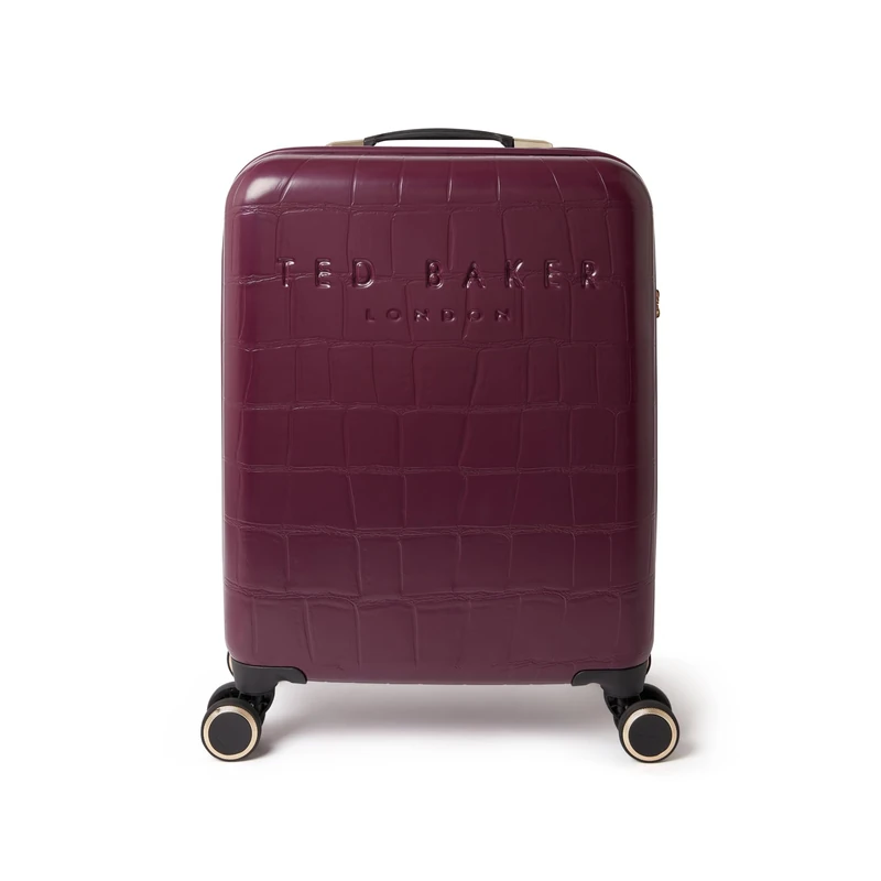 Ted Baker Icon Case 55cm Cabin Suitcase Plum Patent Croc 4-Wheel Lightweight ABS TSA Lock Designer Luggage Travel Bag Organised Interior Stylish Carry-On Hard Shell with Compartments 39L Capacity
