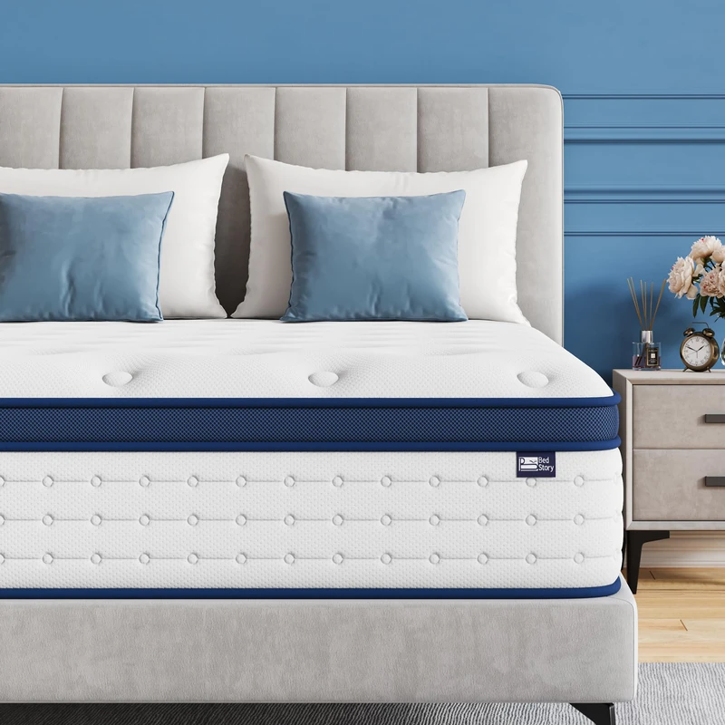 BedStory Double Mattress 4FT6, 10.3 Inch Hybrid Mattress, 7-Zone Mattress with Breathable Foam and Individually Pocket Sprung Firm- Extra Lumbar Support(135x190x26cm)