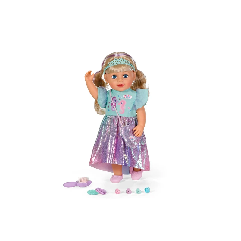 BABY born Carla in Mermaid Style, 43 cm doll with hair styling, glitter dress, accessories, no batteries required