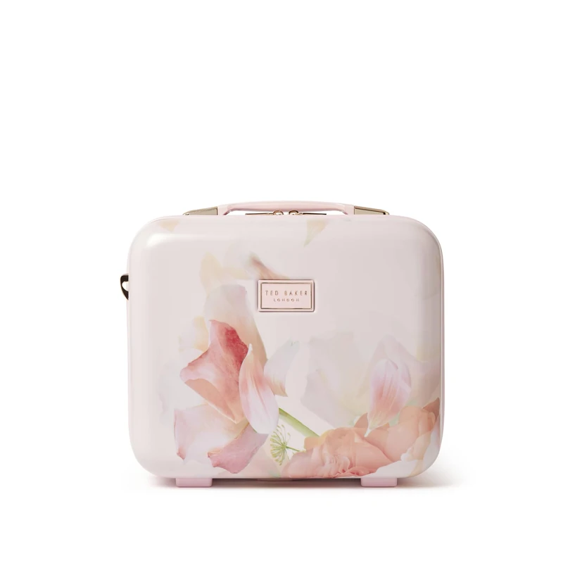 Ted Baker Magnolia Bloom Vanity Case Travel Makeup Bag Hard Shell Cosmetic Case Pink Floral Toiletry Bags Portable Carry Handle & Strap Logo Lining, 36cm Travel Organiser Compartments 17L Capacity