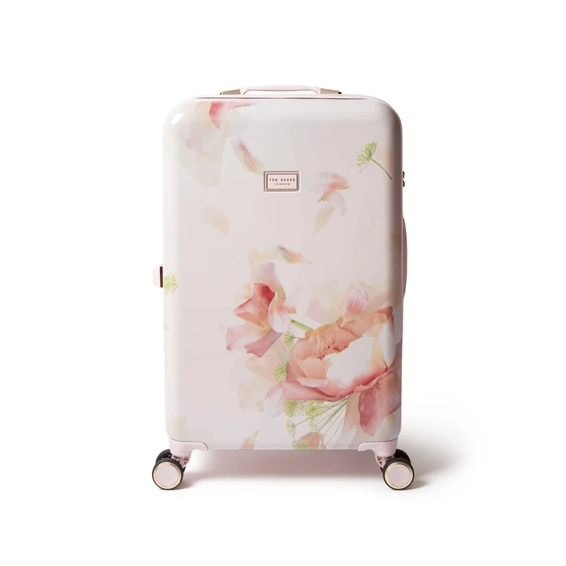 Ted Baker Magnolia Bloom Case 68cm Medium Suitcase Pink Floral Hard Shell 4-Wheel Lightweight ABS TSA Lock Designer Luggage Travel Bag Organised Interior Stylish Compartments 77L Capacity