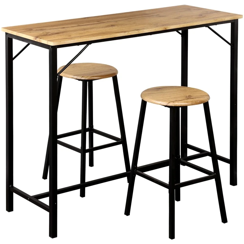 Kesper Kitchen Bar 3-Piece Table & 2 Stools Metal Frame FSC Fibre Plate Oak Look Space Saving and Stable Table 110 x 40 x 88 cm 1597813 - Image 1