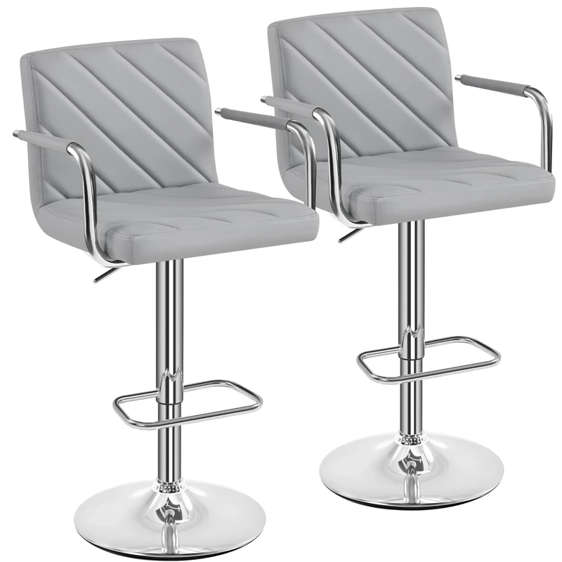 Yaheetech Barstools Set of 2, Modern Height Adjustable Swivel Chairs, Faux Leather Counter Stools with Backrest and Footrest for Kitchen, Home, Restaurant, Light Grey