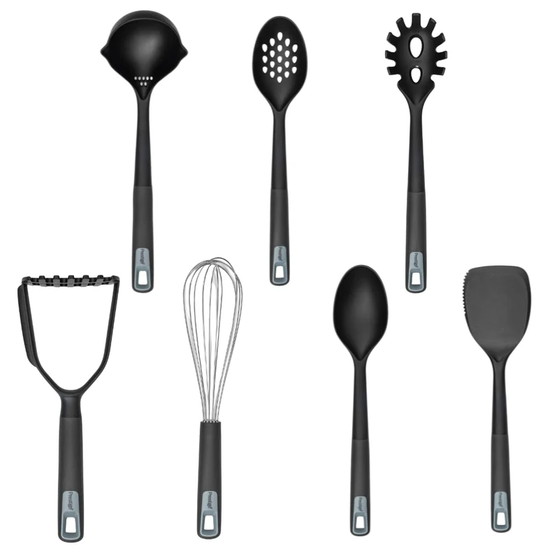 Prestige Utensils Set of 7 – Silicone Kitchen Utensils Set – Turner, Spoon, Slotted Spoon, Spaghetti Spoon, Potato Masher, Whisk, Ladle