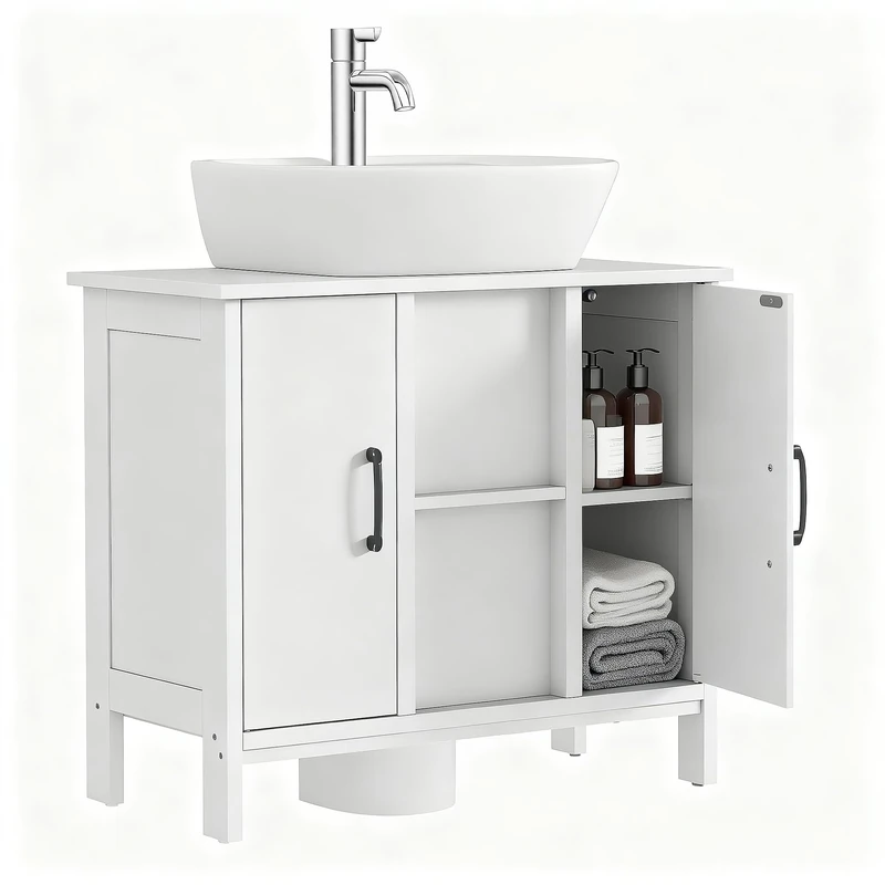 YITAHOME under sink bathroom cabinet, bathroom storage with 2 double-tiered independent storage cabinets, Toilet Paper Storage Cabinet, Adjustable Shelves, vanity unit, 70 x 30 x 60.5 cm, White