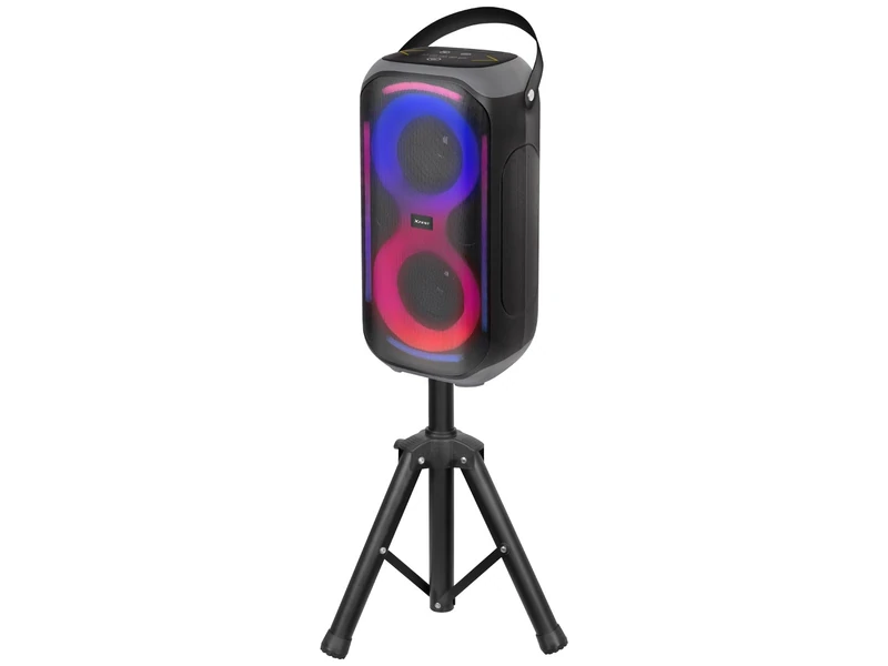 Trevi XFest XFM 225W Wireless Speaker 50W with Tripod and Wireless Microphone, Portable Party Karaoke Speaker with TWS, USB, AUX-IN, Multicolor LED Lights, USB-C Rechargeable Battery