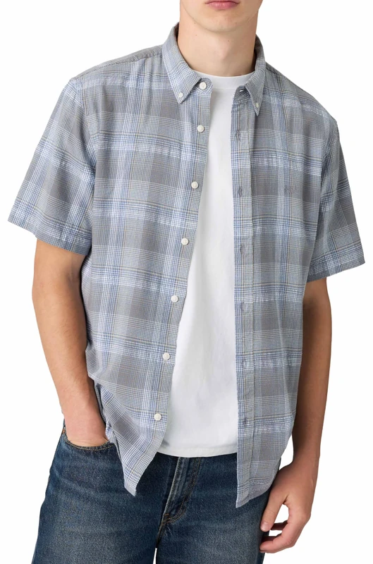 Levi's Men's Short-Sleeved Authentic Button Shirt, Bennett Plaid Moonlight Blue, L